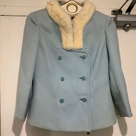 VINTAGE REAL FUR DOUBLE BREAST WOOL JACKETS SIZE S - Picture 2 of 9